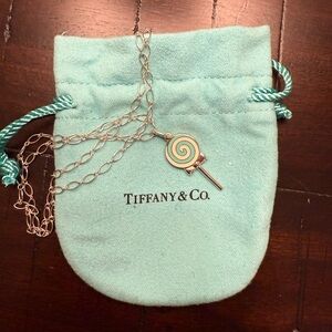 Tiffany & Co. Silver Retired Blue & White Enamel Lollipop Charm VGUC